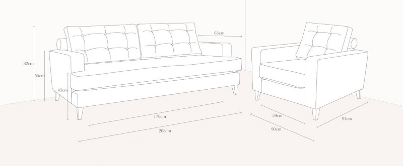 Kích thước ghế sofa băng 4 chỗ ngồi SB4-01 