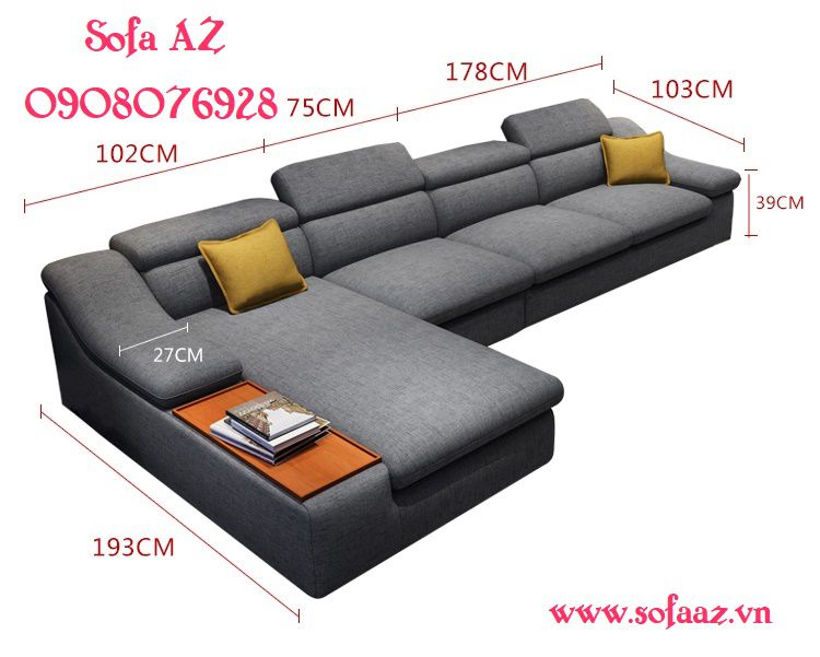 Kích thước cơ bản ghế sofa góc SGG-02